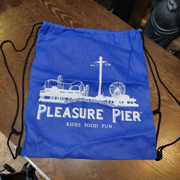 Galveston Pleasure Pier Draw String Cloth Bag Blue - Picture 1 of 2